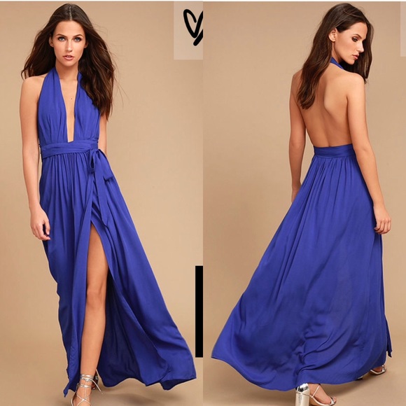 Lulus Dresses & Skirts - Royal blue halter wrap maxi prom formal gown S